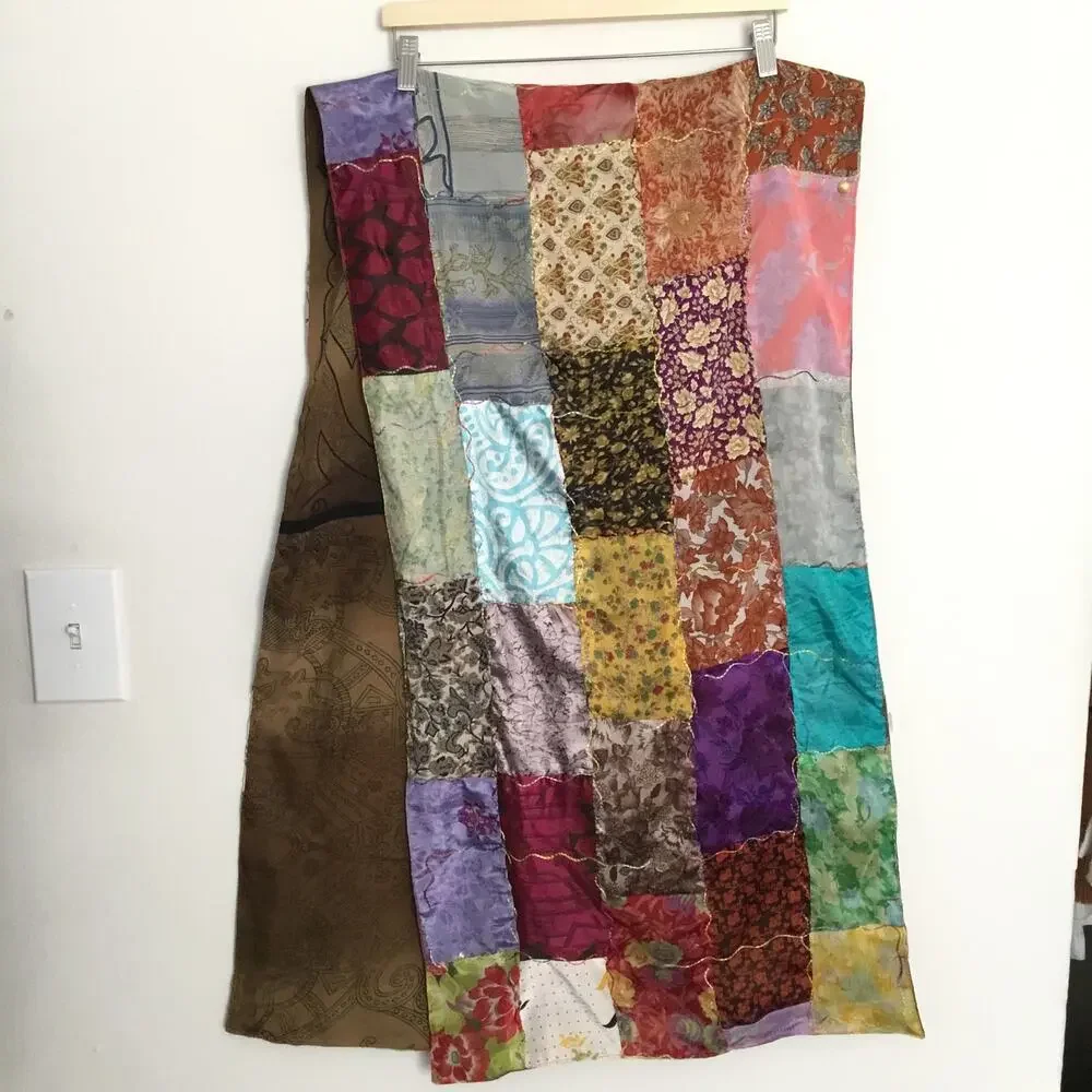 Giardino D'Oriente Lg Rectangle Patch Multicolor 100% Silk Scarf Made in Italy
